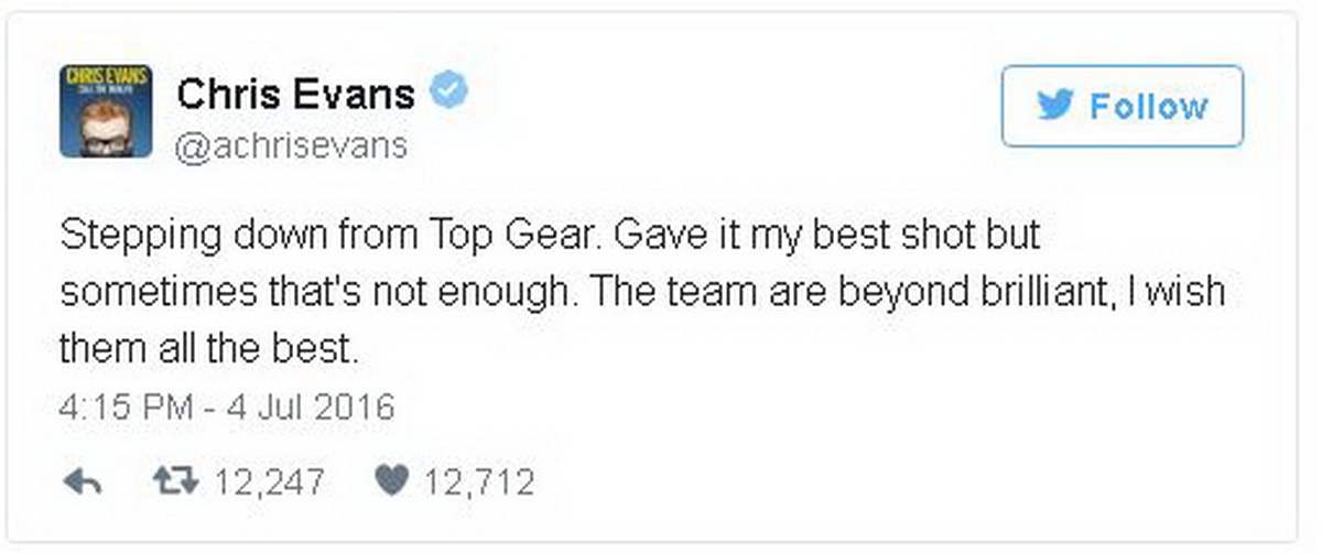 twitter_chris_evans.JPG - Chris Evans napustio emisiju Top Gear