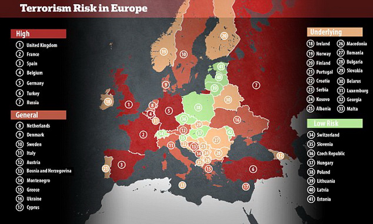 Mapa visokog rizika od terorizma: Gdje je BiH? - Mapa visokog rizika od terorizma: Gdje je BiH?
