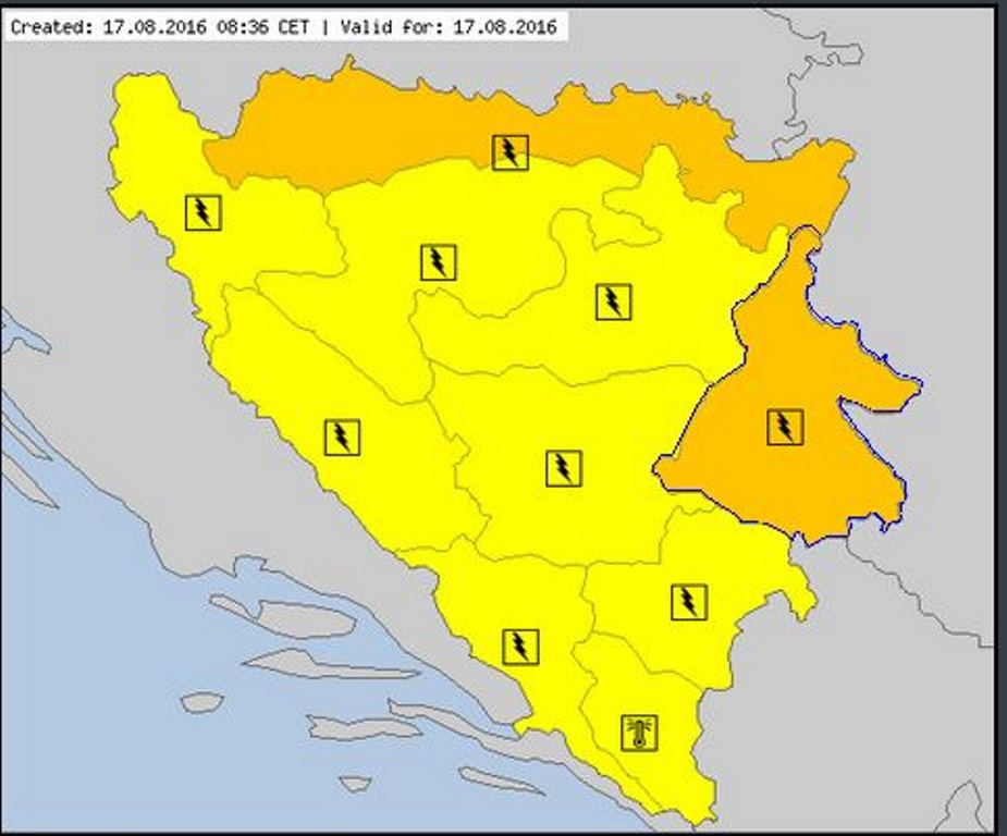 meteoalarm_mapa_fhmz.JPG - Upaljen žuti i narandžasti meteoalarm za BiH