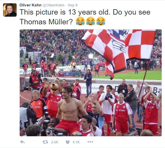 Oliver_Kahn_Thomas_Muller_Twitter.jpg - Kahn objavio sliku na Twitteru: Za Mullera vrijeme stoji već 13 godina
