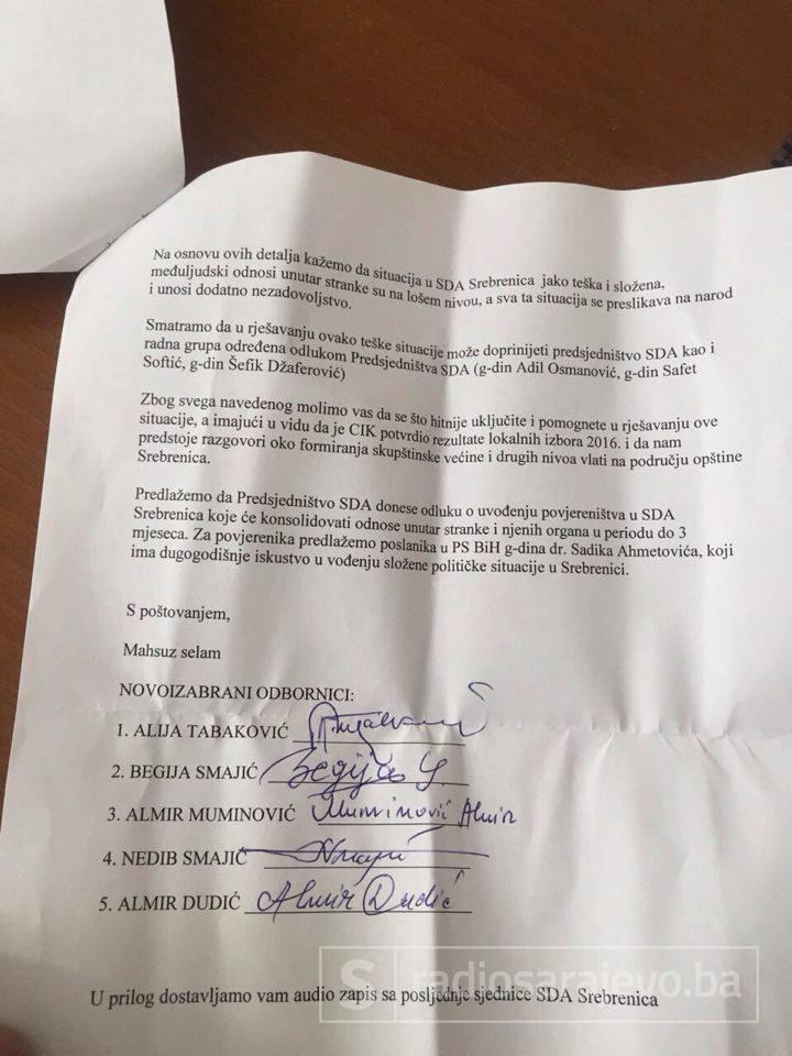 pismo_srebrenica_odbornici_sda_povjerenistvo1.jpg - Odbornici iz Srebrenice imaju poruku za Bakira Izetbegovića i SDA