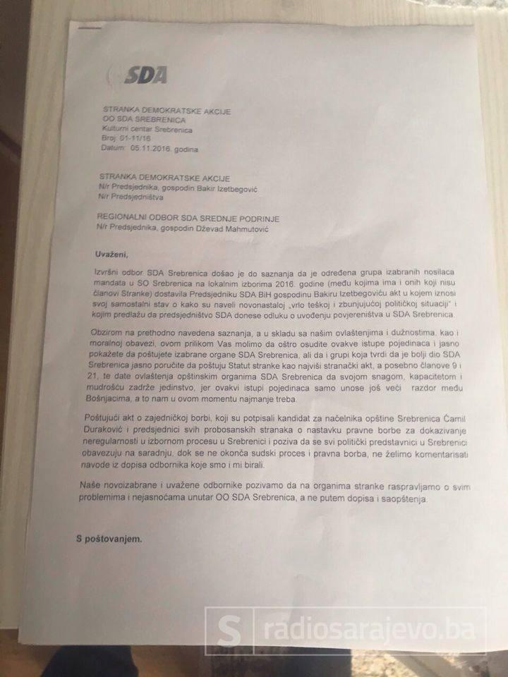 pismo_izvrsni_odbor_sda_srebrenica_RSA.jpg - Bakiru Izetbegoviću i SDA stiglo novo pismo: Zahtjeva iz Srebrenice sve više