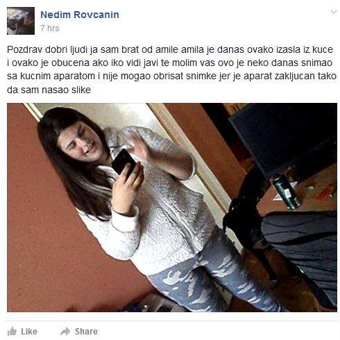 Poruka brata nestale djevojčice - Brojne Sarajlije u potrazi za nestalom djevojčicom: Informacije s Facebooka