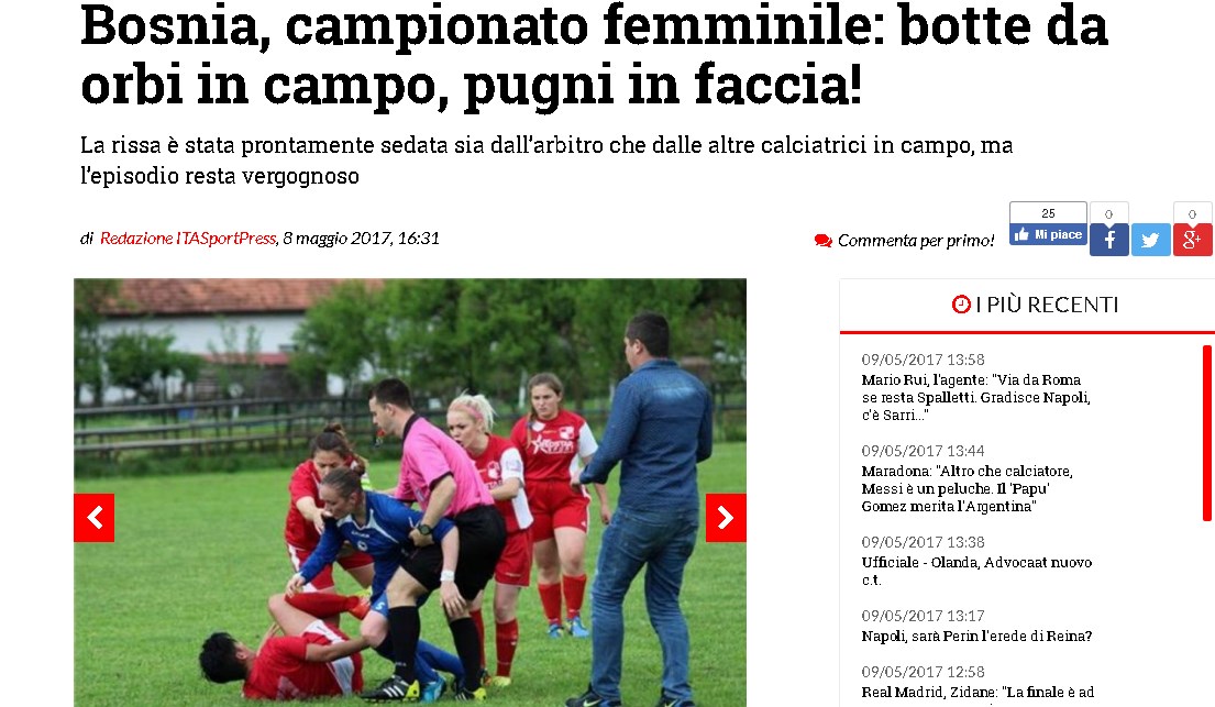 tuca_fudbalerka_zeljeznicar_gazzetta.jpg - Slučaj tuče fudbalerke Željezničara na naslovnicama engleskih medija