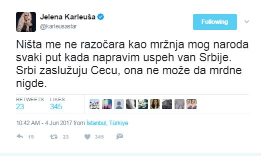 Jelena Karleuša na Twitteru - Kako je Jelena ponovo odbrusila svojim sunarodnjacima 