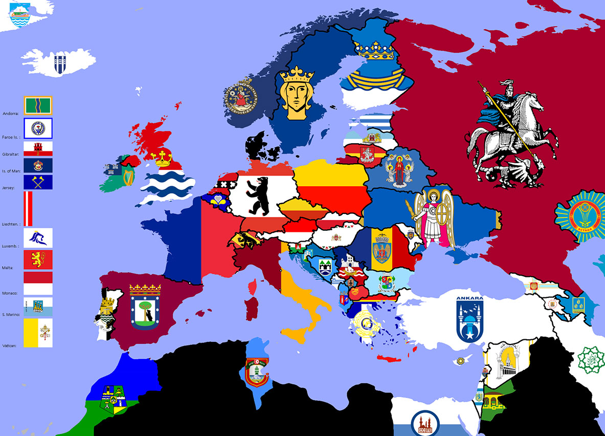 mapa_evrope_glavni_gradovi.jpg - Mapa Evrope sa zastavama glavnih gradova