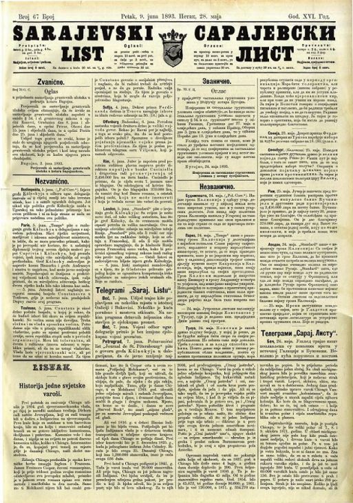 Sarajevski list, 9. juni 1893. godine - undefined
