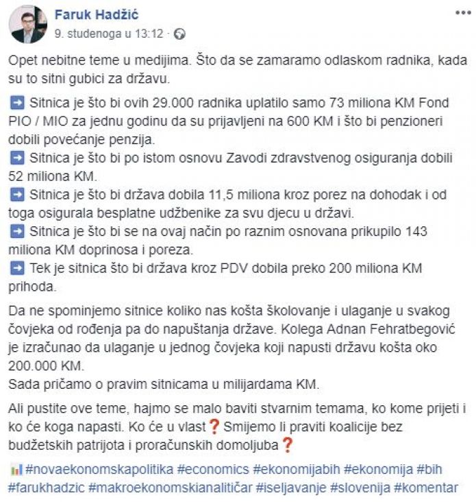 Analiza Faruka hadžića objavljena na Facebooku  - undefined