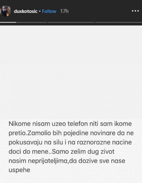 Objava Tošića na Instagram Story - undefined