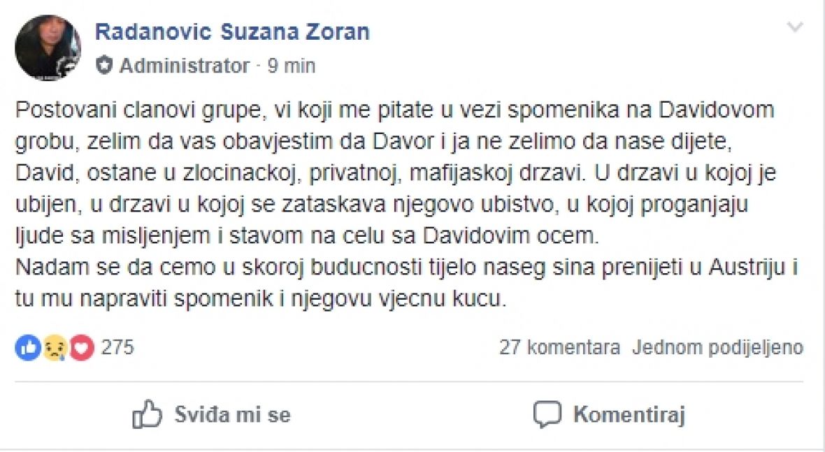 Facebook objava Suzane Radanović - undefined