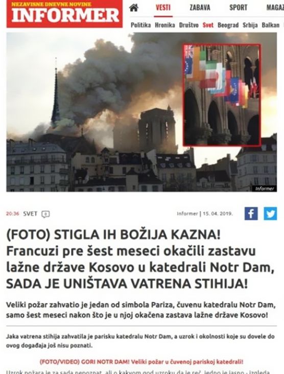 Naslovnica Informera nakon požara u Notre Dame - undefined