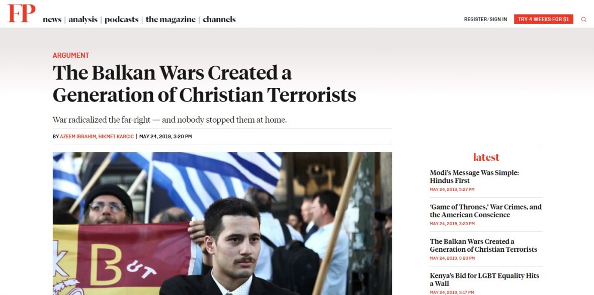 Magazin Foreign Policy je objavio tekst pod naslovom „Balkanski ratovi stvorili generaciju kršćanskih terorista“ - undefined