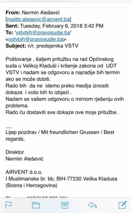 Mailovi koje je Alešević slao predsjedniku VSTV-a - undefined