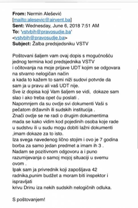 Mailovi koje je Alešević slao predsjedniku VSTV-a - undefined