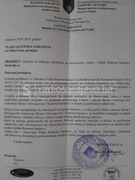 Ministrica Bogunić podnijela ostavku - undefined