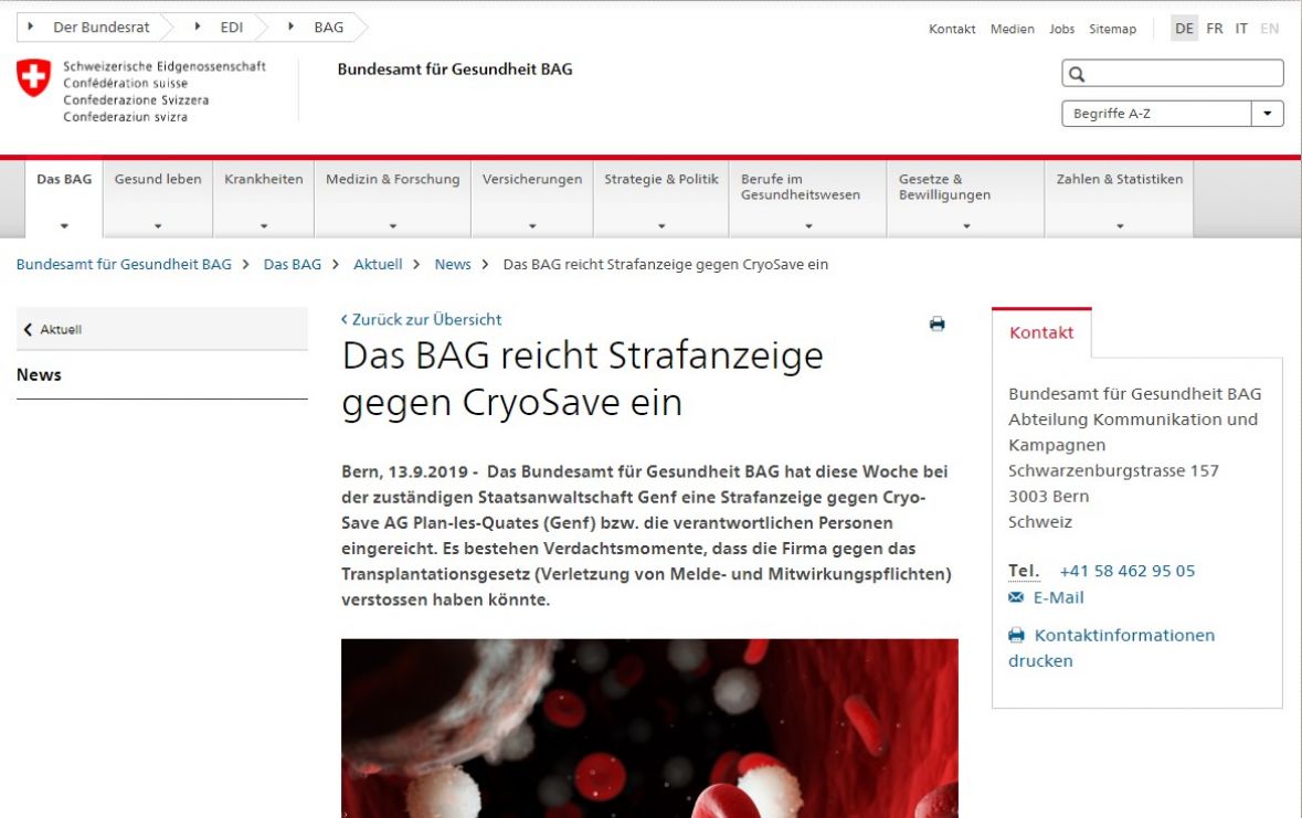Objava Federalnog ureda za javno zdravstvo (BAG) Švicarske - undefined