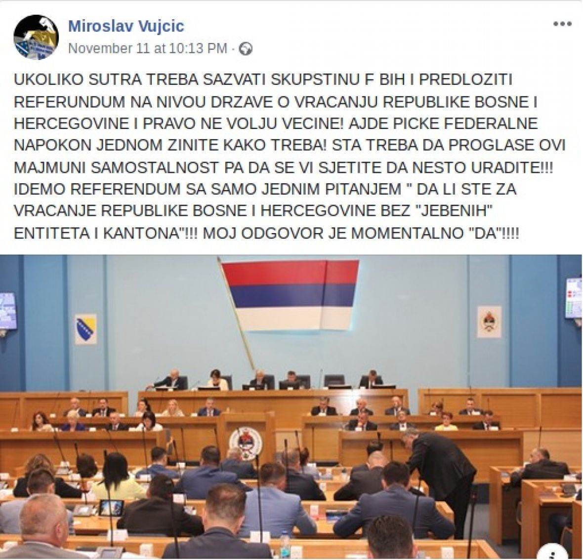 Objava Miroslava Vujčića na Facebook profilu - undefined