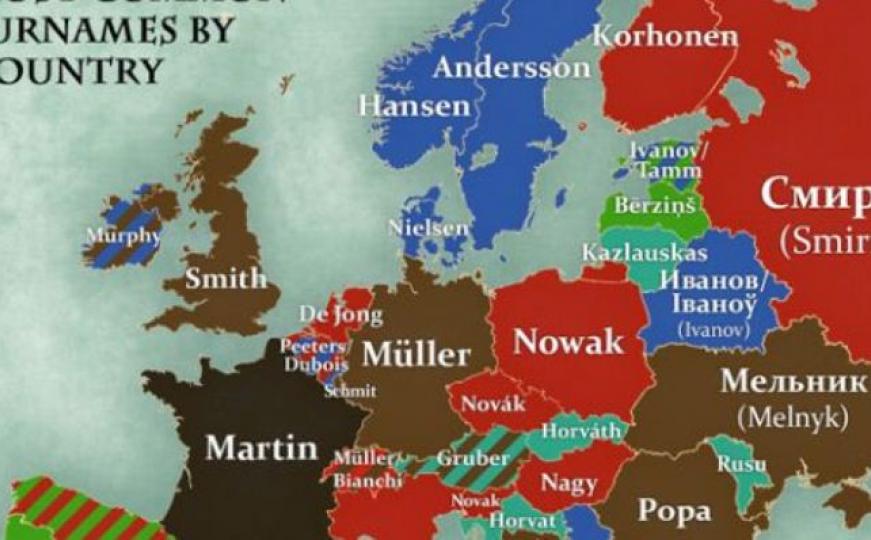 Karta najčešćih prezimena u Evropi: Gdje je tu BiH? (FOTO)