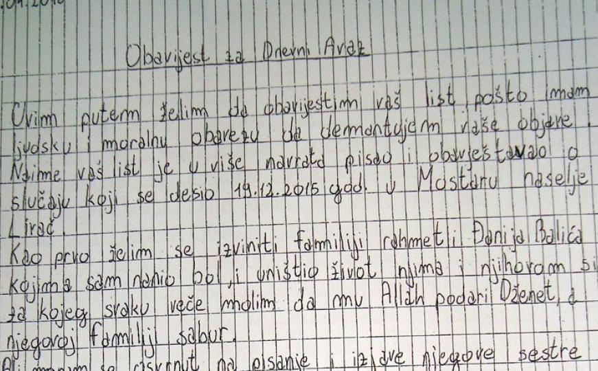 Pročitajte pismo maloljetnog ubice iz Mostara i reakciju žrtvine sestre
