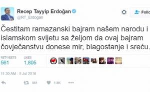 Erdogan uputio bajramsku čestitku na bosanskom jeziku