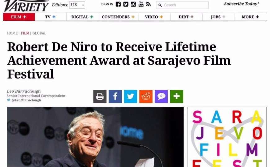 Svjetski mediji o dolasku Roberta De Nira u Sarajevo