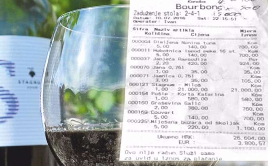 Kad prisjedne odmor:  Ugostitelj s Mljeta naplatio bocu vina 3000 eura 
