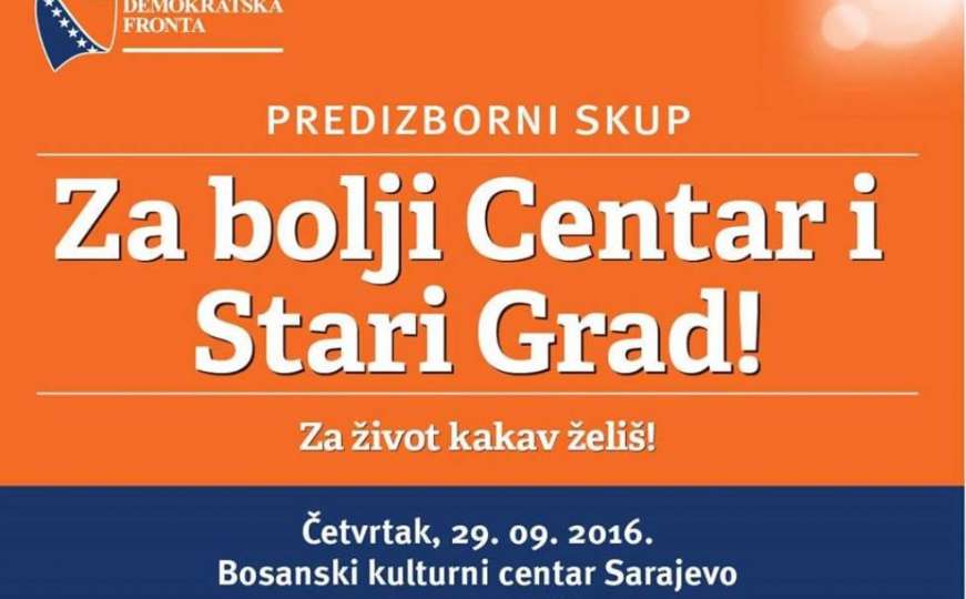 Najava za predizborni skup Demokratske fronte