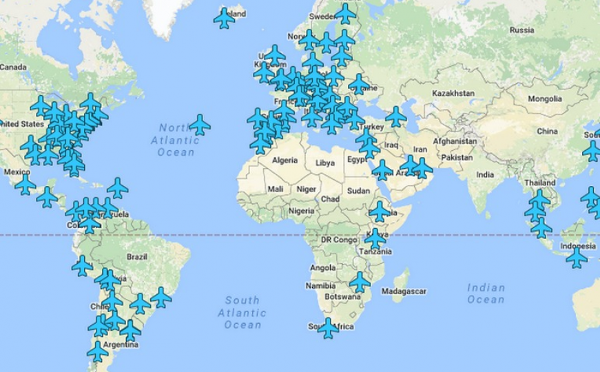 Mapa sa šiframa za Wi-Fi svih aerodroma svijeta