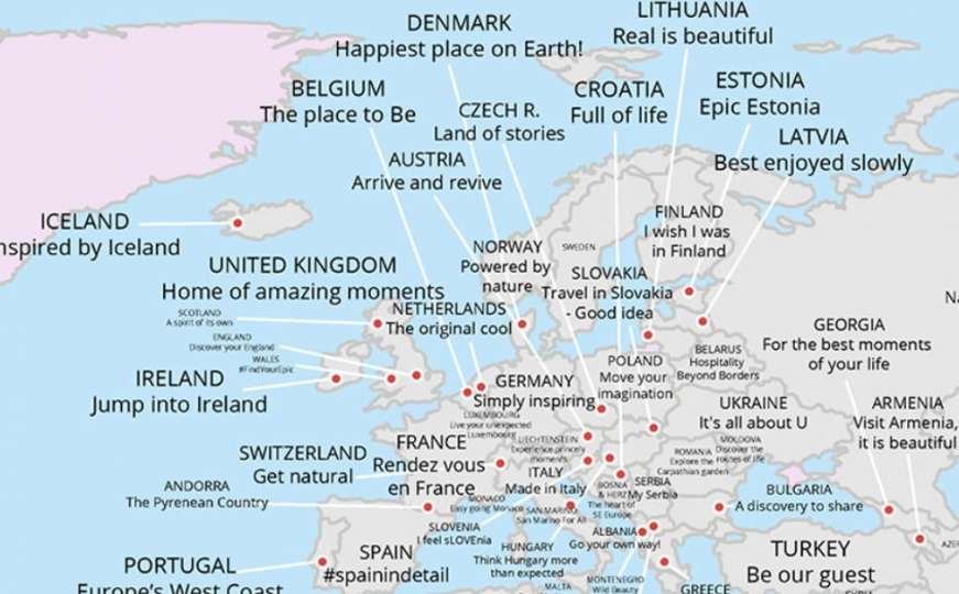 Turistički slogani zemalja svijeta na jednoj mapi: Znate li koji je naš?