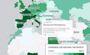 Mapa svijeta koja pokazuje gdje se najviše konzumira marihuana
