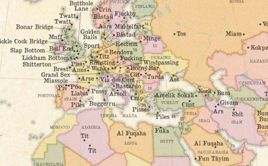 Mapa: Da li ste posjetili Anus, Dildo, Pennis Wood, Pis Pis River?