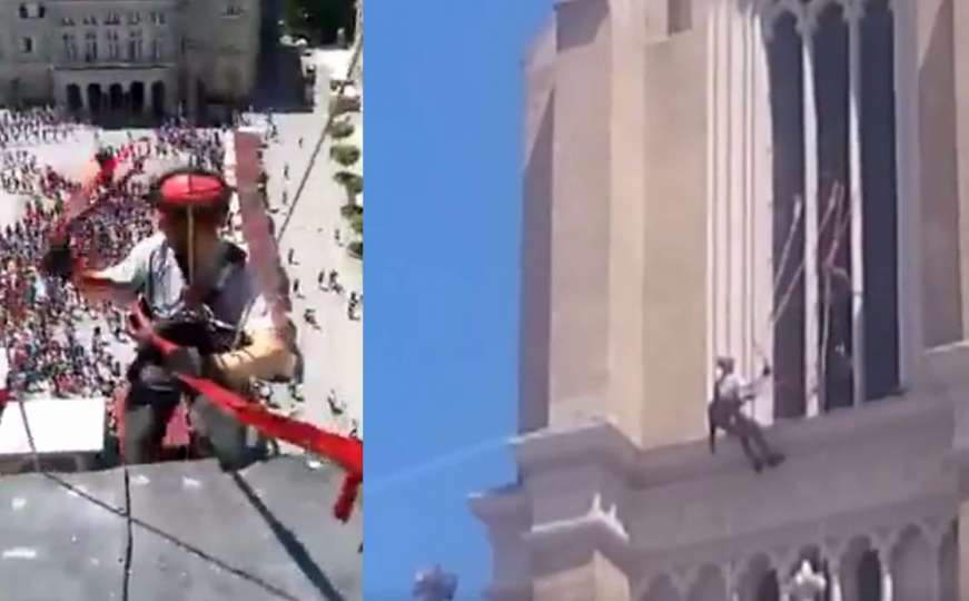Alpinist zaigrao užičko kolo na fasadi novosadske Katedrale