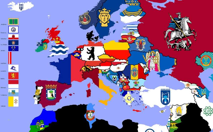 Mapa Evrope sa zastavama glavnih gradova