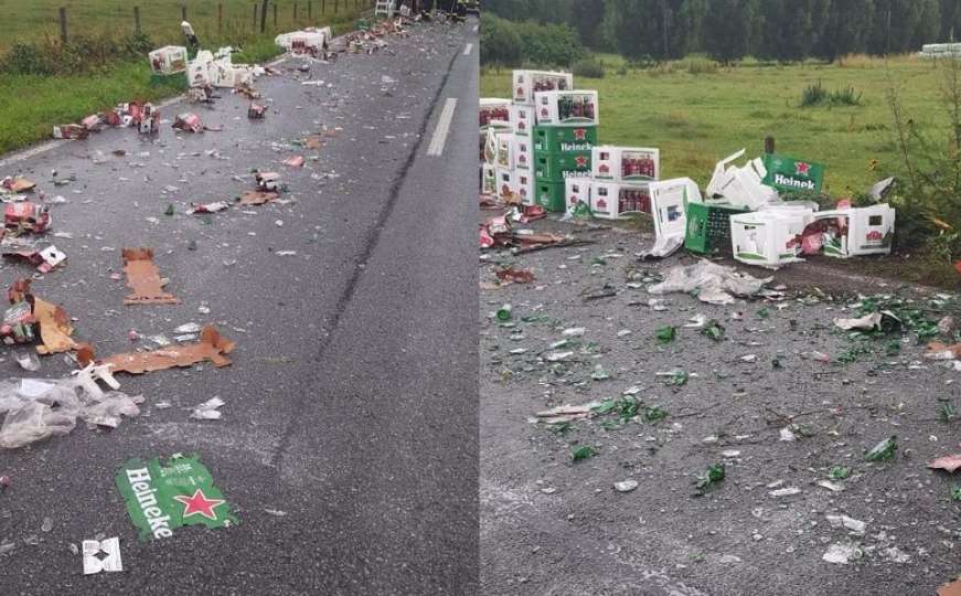 Slike koje će rastužiti pivopije: Iz prikolice ispadale gajbe Heinekena
