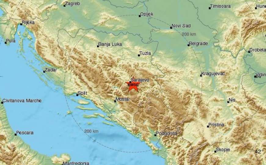 Slabiji zemljotres u blizini Sarajeva na dubini od dva kilometra
