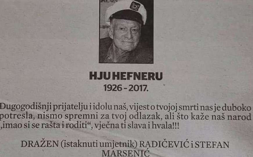 Dvojicu Crnogoraca pogodila smrt Hefnera: Šta su napisali u čitulji