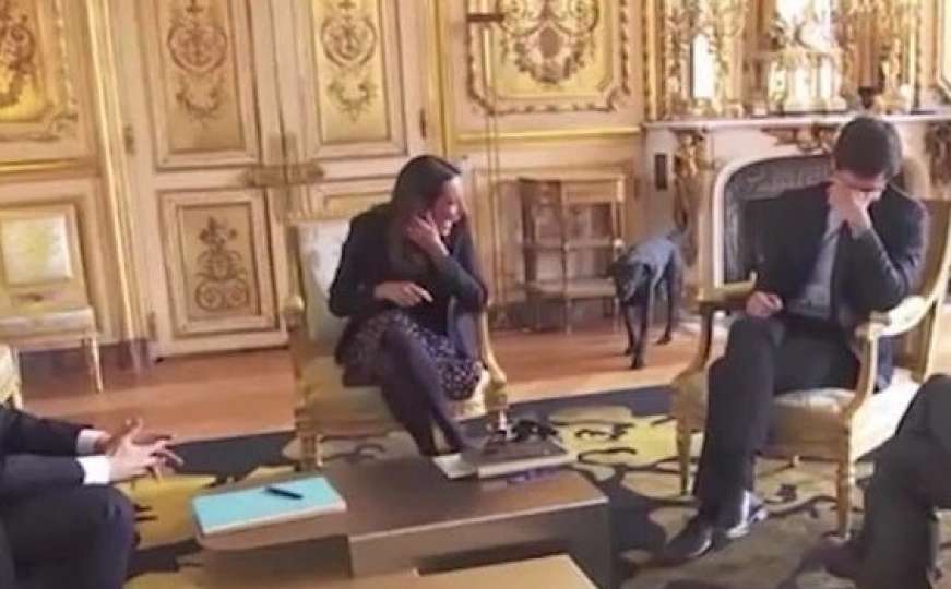 Dok je Macron razgovarao s državnim sekretarima, njegov pas je urinirao kod kamina