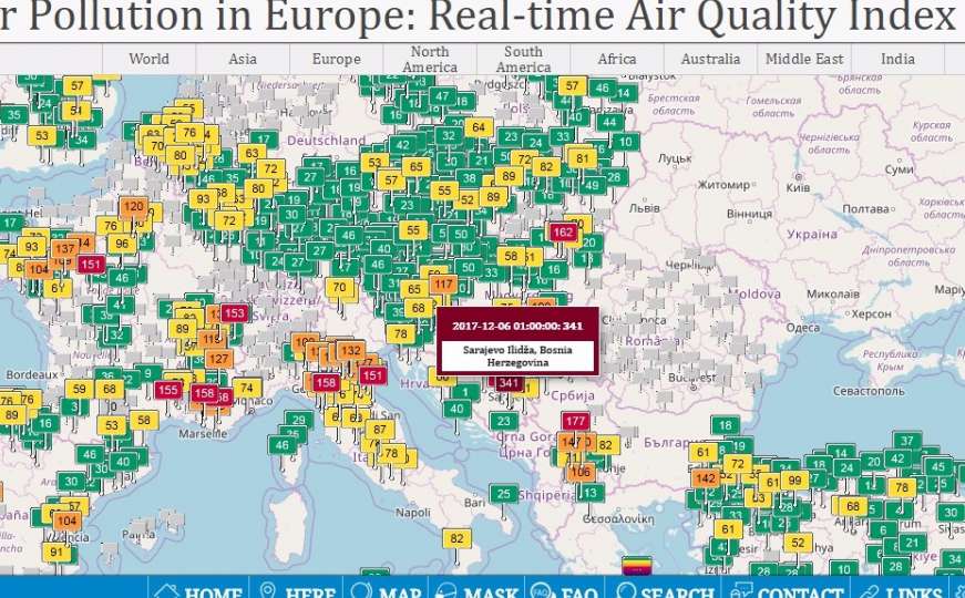 U Sarajevu sinoć izmjeren najzagađeniji zrak u Europi