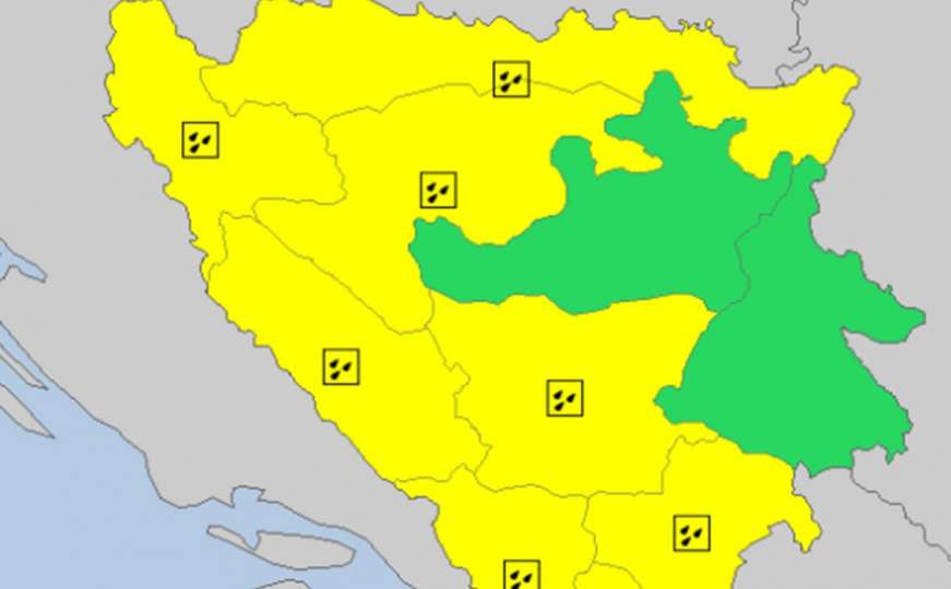 Zbog obilnih padavina: Žuti meteoalarm za veći dio BiH