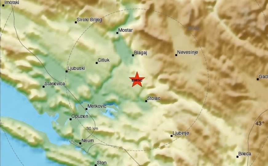 Zemljotres potresao Hercegovinu, 9 kilometara južno od Mostara