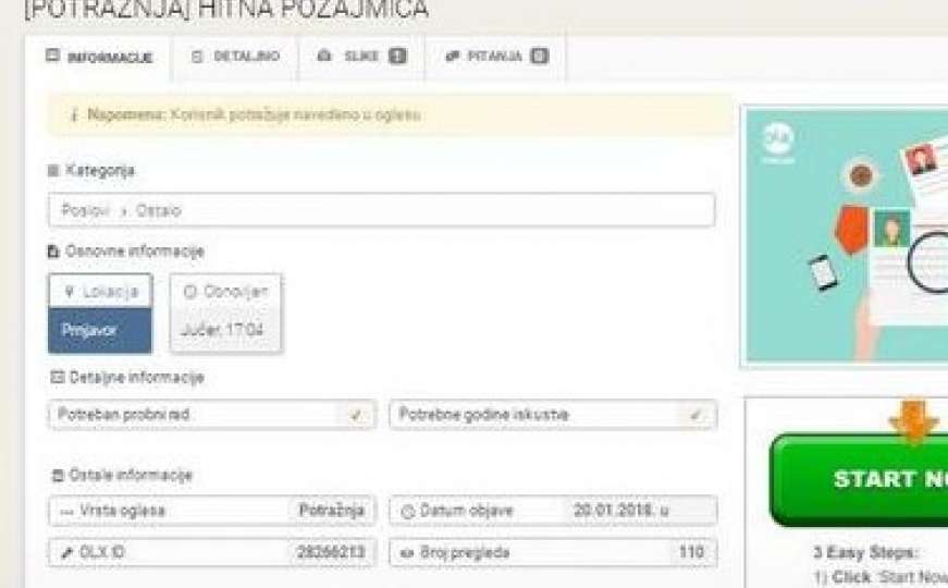 Oglas u BiH: "Tražim pozajmicu od 500 eura, vraćam je do 1. maja"