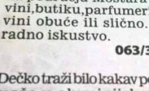 Samo u BiH: Dečko traži posao i nudi...