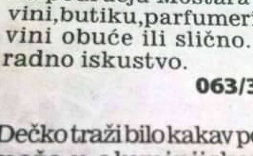 Samo u BiH: Dečko traži posao i nudi...
