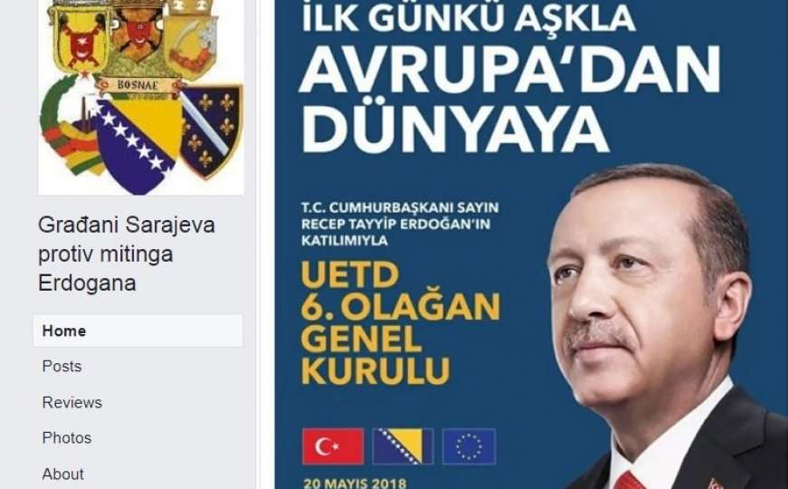 Planiraju proteste: Osnovana grupa "Građani Sarajeva protiv mitinga Erdogana"