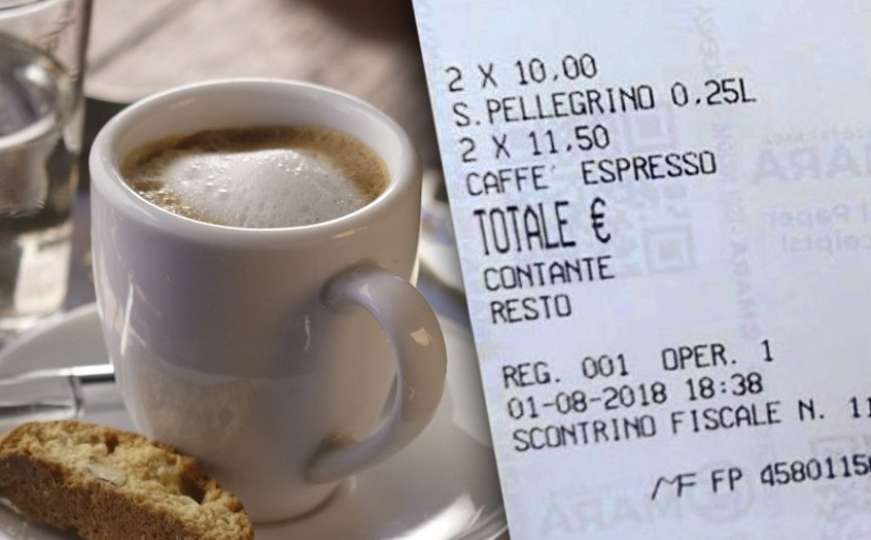 Mamma mia: Za dva espressa i dvije male mineralne vode dobio račun od 43 eura