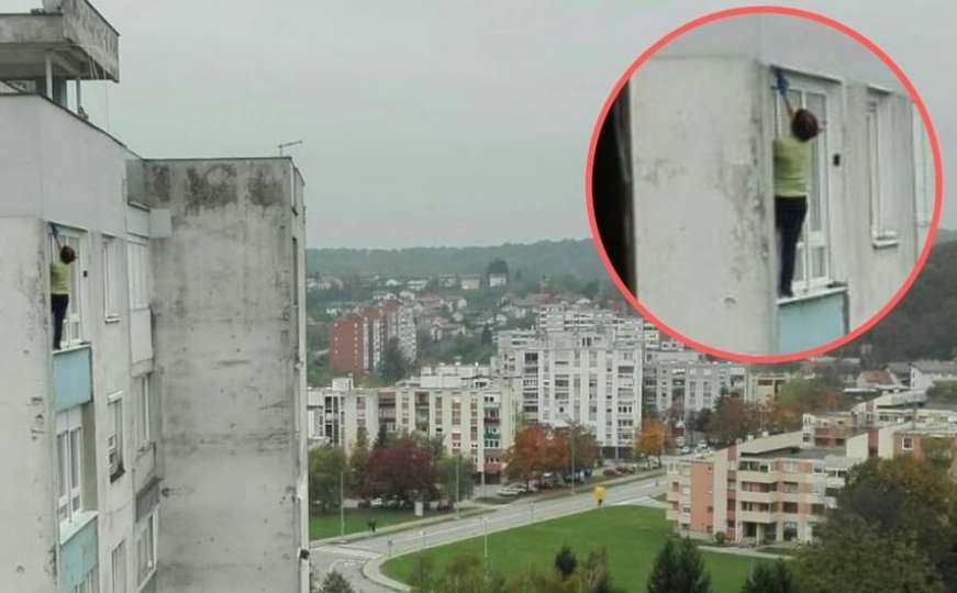 Nasekirala Balkan: Pogledajte kako žena pere prozore na 12. spratu