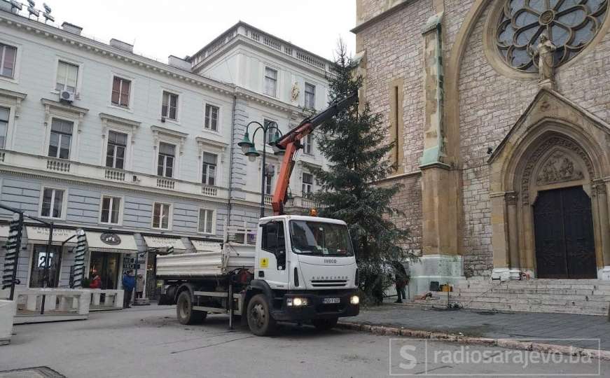 U susret praznicima: Postavljena jelka ispred Katedrale u Sarajevu