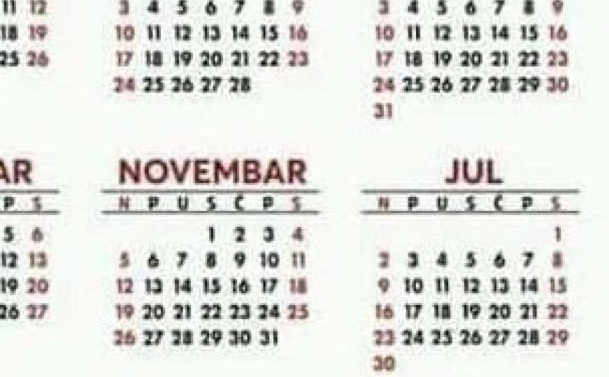 Kako izgleda kalendar za 2019. godinu