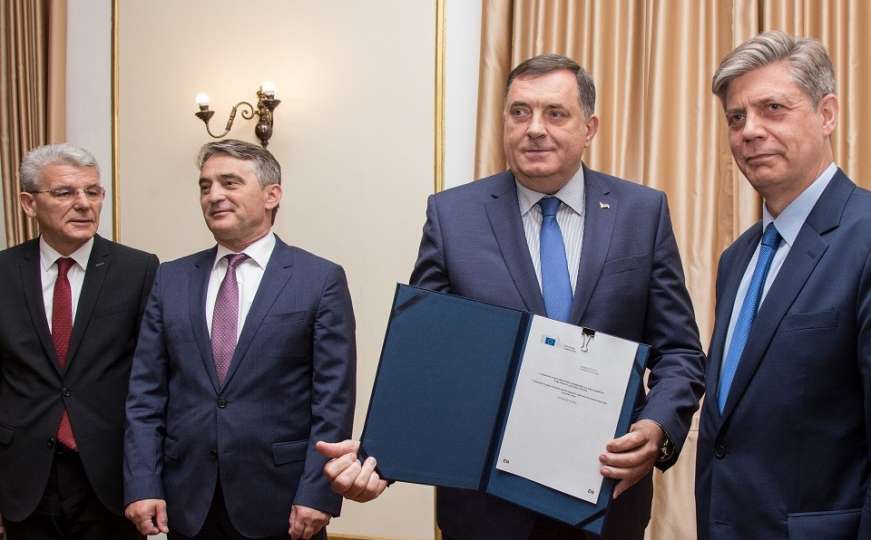 Dobra atmosfera u Predsjedništvu BiH: Dodik, Komšić i Džaferović primili Wigemarka