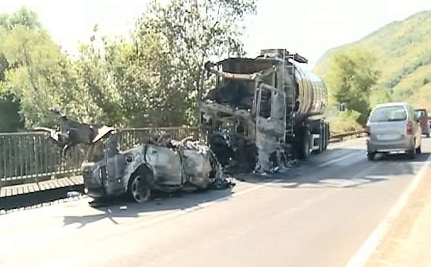 Udes kod Podgorice: Zapalila se cisterna bh. tablica, jedna osoba poginula